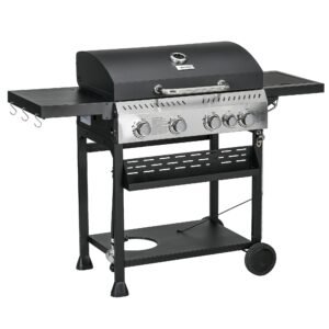 Outsunny Propane Gas Grill with 4 Main Burners, 1 Side Burner