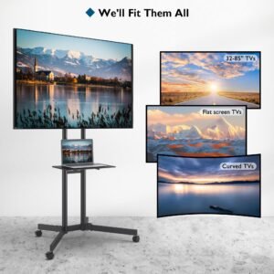 BONTEC Height Adjustable Mobile TV Cart, Tilt Rolling