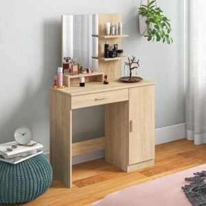 HOMCOM Vanity Desk with Mirror, Makeup Vanity w/ Drawer
