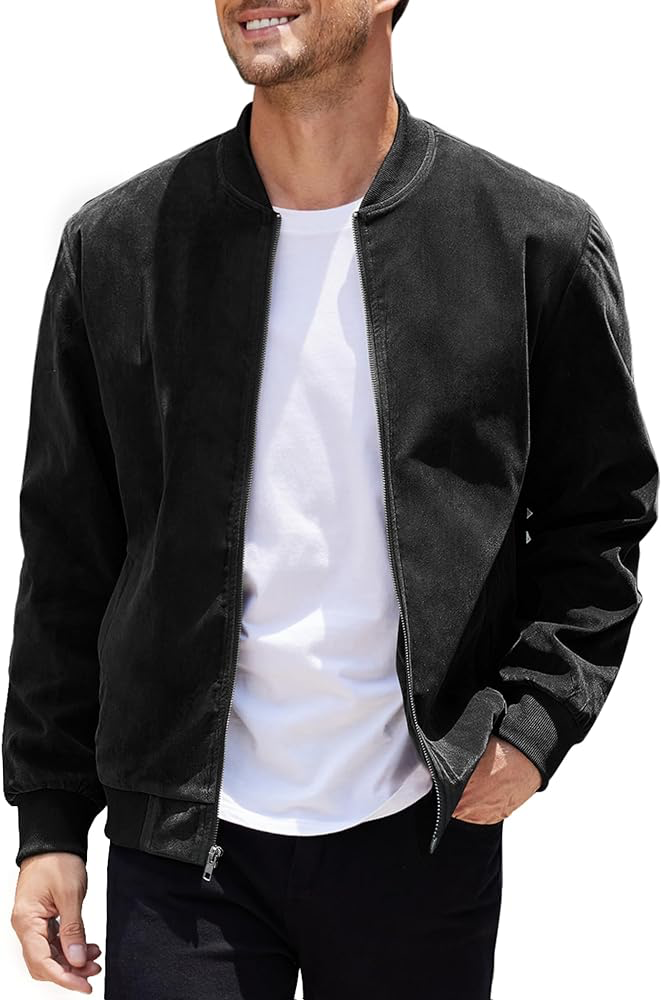 COOFANDY Men's Varsity Vintage Suede Bomber Jackets-M