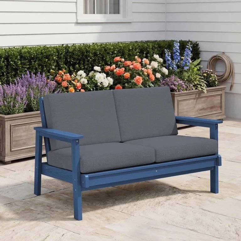 SERWALL Outdoor HDPE Patio Loveseat Sofa with Cushion
